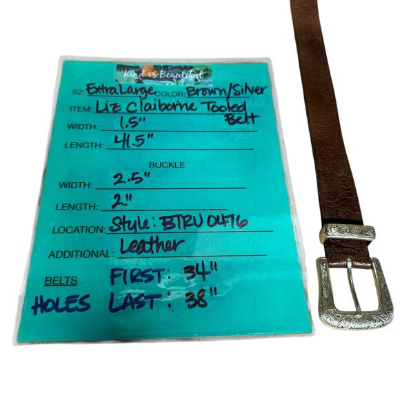 Liz Claiborne Tooled Belt SZ XL Women Brown Western Rustic Leather 70s Rodeo - Picture 12 of 12